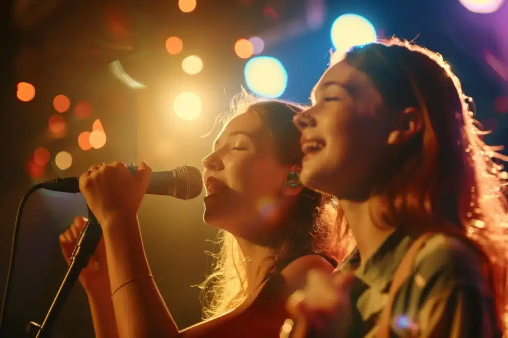 2 נשים שרות בערב שירה בציבור