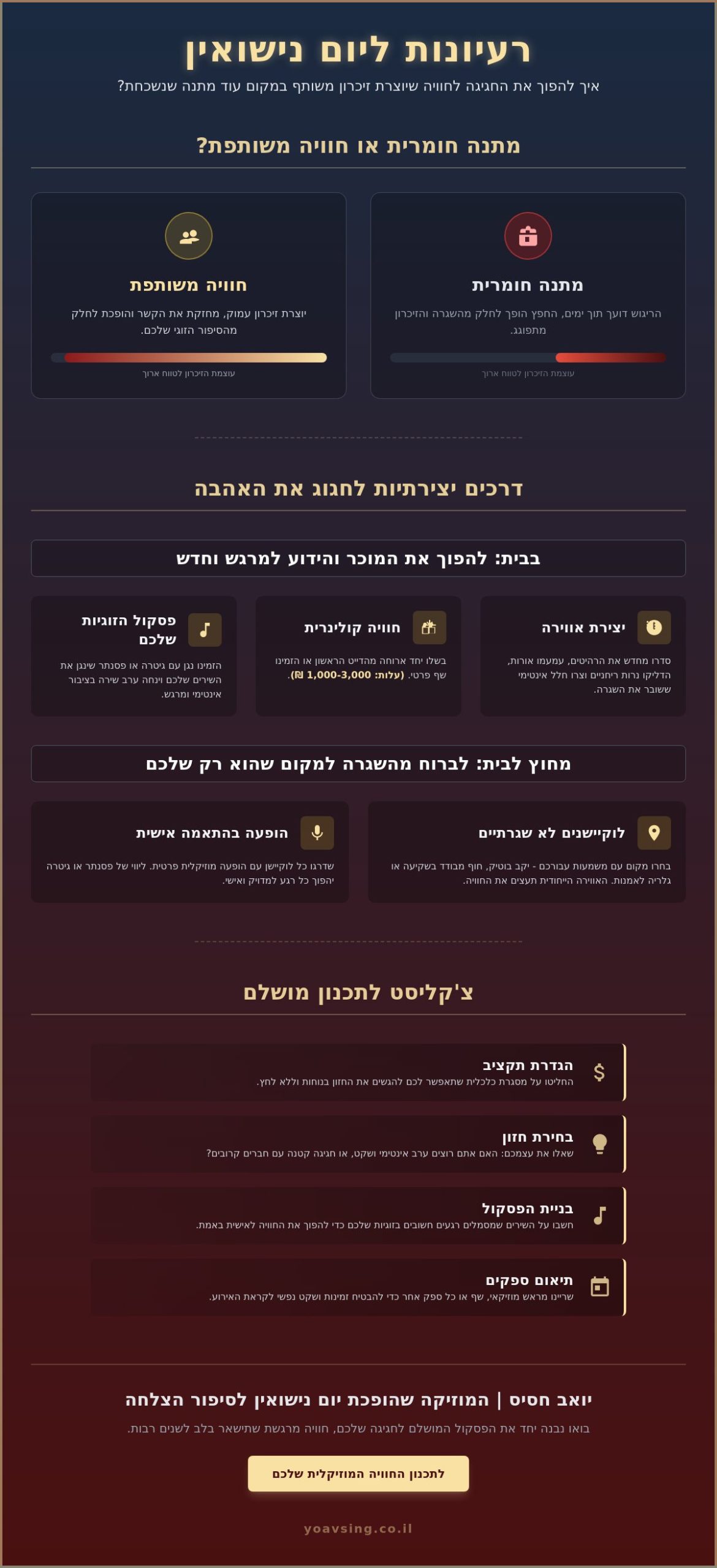 רעיונות ליום נישואין 2026: איך ליצור זיכרון שבאמת נשאר (ולא רק עוד מתנה)