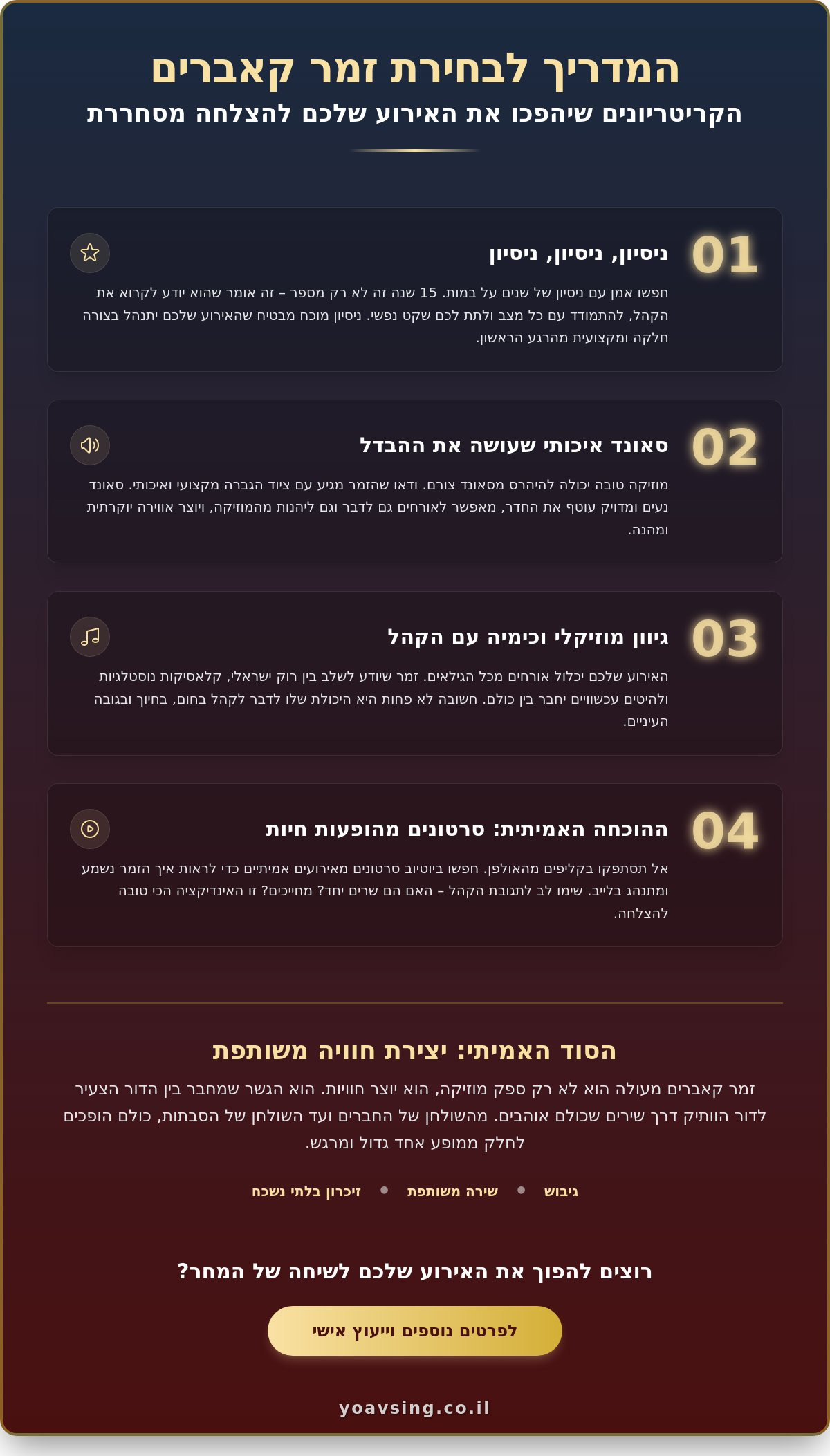 זמר מבצע קאברים לאירועים: המדריך המלא לבחירת המוזיקה שתעשה לכם את הערב
