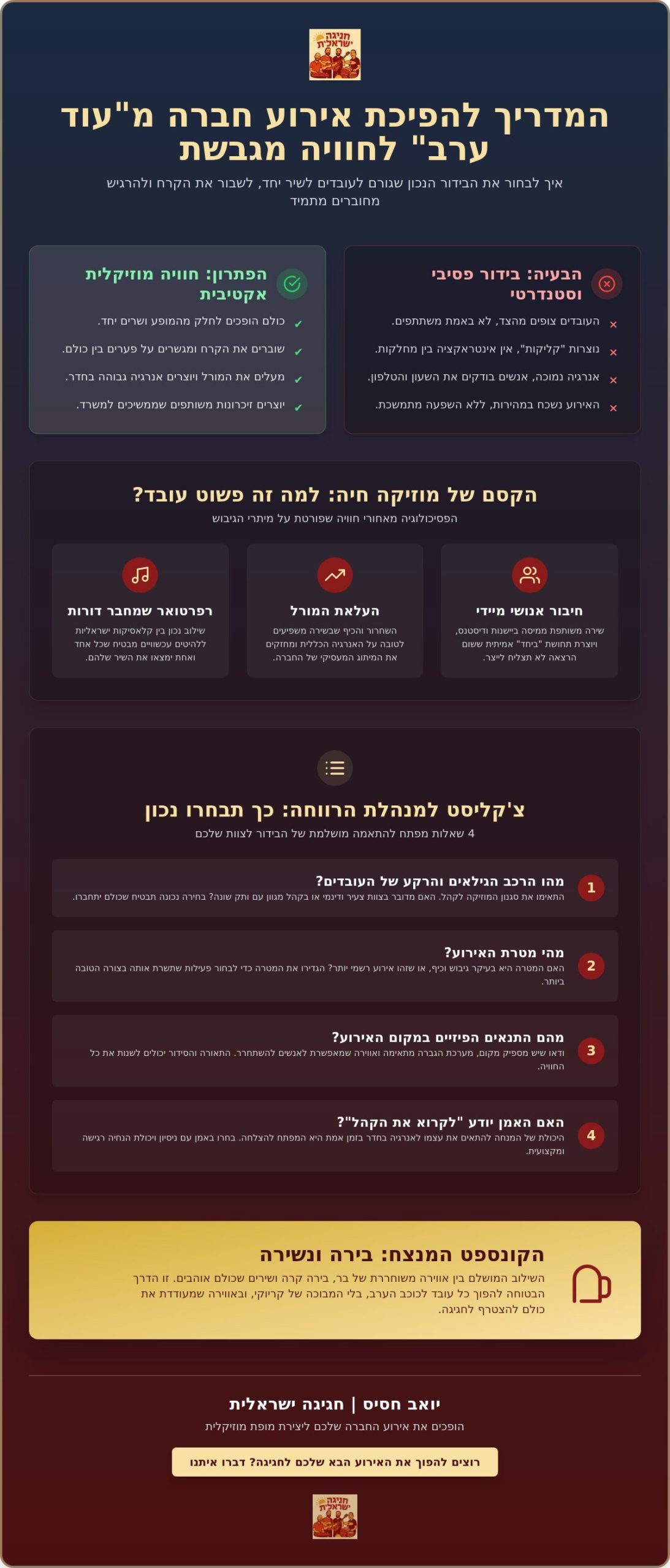 בידור לאירועי חברה 2026: המדריך לבחירת פעילות שתגרום לכולם לשיר